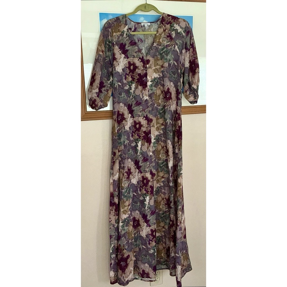 Calme by Johnny Was Buttoned Raglan Dress Maxi Floral Print | Size XS